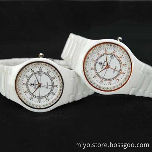 Ladies' CZ Stones Watch with White Ceramic-liked Wrist Bracelets, Wholesales,OEM and ODM are Welcome